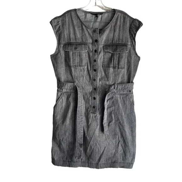 White House Black Market | Dresses | White House Black Market Womens Denim  Shirt Dress 4 Gray Sleeveless Stretch | Poshmark